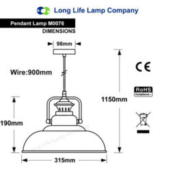 Long Life Lamps Company Retro Industrial Vintage Ceiling Pendant Light Black Metal Lamp Shade M0076 - thumbnail 2