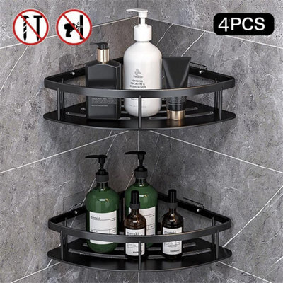 4Pc Space Black-Bathroom Corner Shower Shelf Shampoo Soap Holder Rack Storage Organiser - image 1