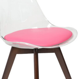 Fusion Living Soho Clear And Bright Pink Plastic Dining Chair With Squared Dark Wood Legs - thumbnail 3