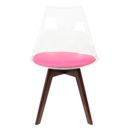 Fusion Living Soho Clear And Bright Pink Plastic Dining Chair With Squared Dark Wood Legs - thumbnail 7