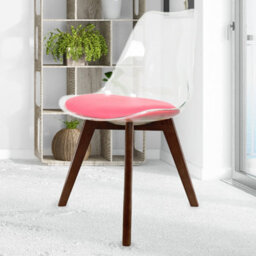 Fusion Living Soho Clear And Bright Pink Plastic Dining Chair With Squared Dark Wood Legs - thumbnail 2