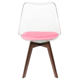 Fusion Living Soho Clear And Bright Pink Plastic Dining Chair With Squared Dark Wood Legs - thumbnail 4