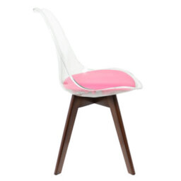 Fusion Living Soho Clear And Bright Pink Plastic Dining Chair With Squared Dark Wood Legs - thumbnail 6