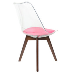 Fusion Living Soho Clear And Bright Pink Plastic Dining Chair With Squared Dark Wood Legs - thumbnail 5