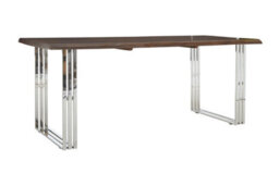 Orsina Natural And Silver Dining Table, Natural Wood Top Dining Room Table, Stainless Steel Loop Base Design - thumbnail 2