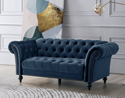 Home Detail Mayfair Velvet Fabric 3 Seater Sofa, Midnight Blue - image 1