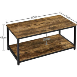 Coffee Table Large Storage Rustic Brown Wood Metal Frame 100X50Cm - thumbnail 2