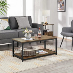 Coffee Table Large Storage Rustic Brown Wood Metal Frame 100X50Cm - thumbnail 5
