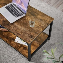 Coffee Table Large Storage Rustic Brown Wood Metal Frame 100X50Cm - thumbnail 4