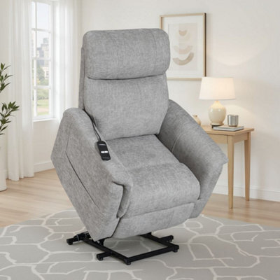 Grey Electric Lift Recliner Chair Chenille Fabric Handset Control Riser Function - image 1