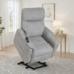 Grey Electric Lift Recliner Chair Chenille Fabric Handset Control Riser Function