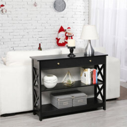 Yaheetech Black Modern Console Table With 2 Open Shelves - thumbnail 1