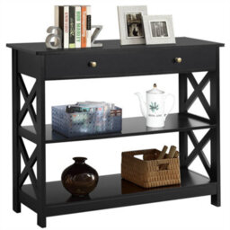 Yaheetech Black Modern Console Table With 2 Open Shelves - thumbnail 2