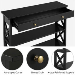 Yaheetech Black Modern Console Table With 2 Open Shelves - thumbnail 4