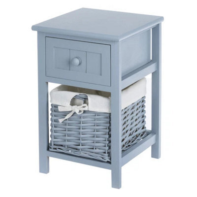 Wooden Bedside Cabinet Table With Drawers And Wicker Storage Grey - image 1