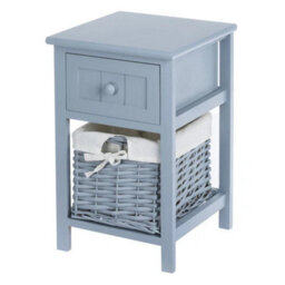 Wooden Bedside Cabinet Table With Drawers And Wicker Storage Grey
