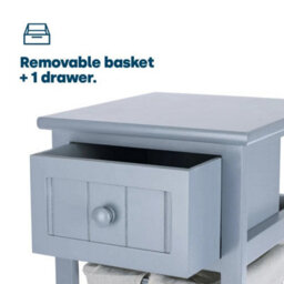 Wooden Bedside Cabinet Table With Drawers And Wicker Storage Grey - thumbnail 2