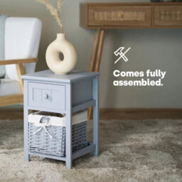 Wooden Bedside Cabinet Table With Drawers And Wicker Storage Grey - thumbnail 5