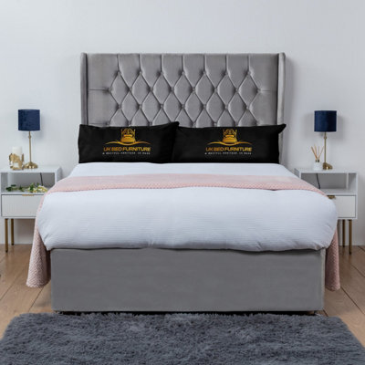 UKBEDFURNITURE Mary Grey Plush Wingback Divan Bed Base With 54 Inch Headboard - No Storage - image 1