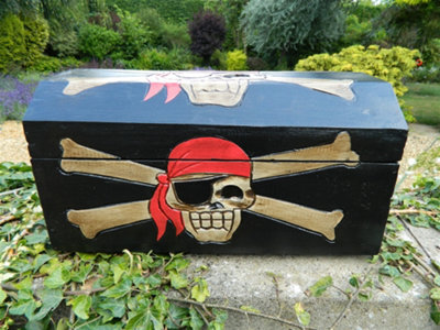 Pirate Chest Treasure Chest Wooden Storage Box - Large In Black - image 1
