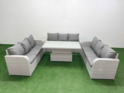 Fimous 9 Seater Outdoor Garden Furniture Set Adjustable Lifting Dining Or Coffee Table 3 Seater Sofa Light Grey - image 1