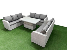 Fimous 9 Seater Outdoor Garden Furniture Set Adjustable Lifting Dining Or Coffee Table 3 Seater Sofa Light Grey - thumbnail 2
