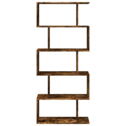 Berkfield Room Divider Bookcase 5-Tier Smoked Oak 70X24X161 Cm Engineered Wood - thumbnail 5