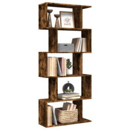 Berkfield Room Divider Bookcase 5-Tier Smoked Oak 70X24X161 Cm Engineered Wood - thumbnail 1