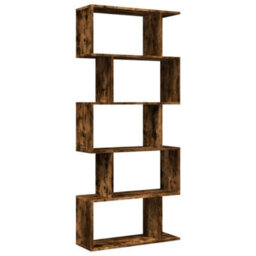 Berkfield Room Divider Bookcase 5-Tier Smoked Oak 70X24X161 Cm Engineered Wood - thumbnail 2