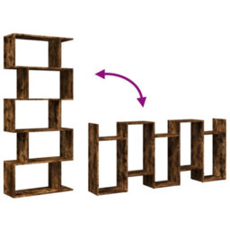 Berkfield Room Divider Bookcase 5-Tier Smoked Oak 70X24X161 Cm Engineered Wood - thumbnail 8