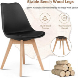 Life Interiors Set Of 2 Black Scandinavian Dining Chairs With Leather Cushions Solid Wood Legs - thumbnail 5