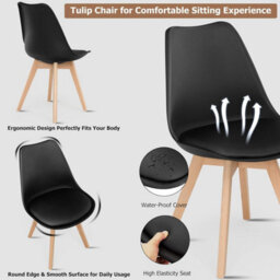 Life Interiors Set Of 2 Black Scandinavian Dining Chairs With Leather Cushions Solid Wood Legs - thumbnail 6