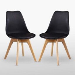 Life Interiors Set Of 2 Black Scandinavian Dining Chairs With Leather Cushions Solid Wood Legs - thumbnail 1