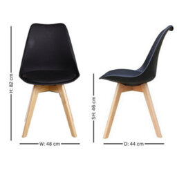 Life Interiors Set Of 2 Black Scandinavian Dining Chairs With Leather Cushions Solid Wood Legs - thumbnail 7