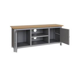 Fwstyle Taberno 2 Door Graphite Blue & Oak Ready Assembled Tv Unit Media Stand (H) 44 (W) 110 (D) 35Cm - thumbnail 8
