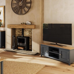 Fwstyle Taberno 2 Door Graphite Blue & Oak Ready Assembled Tv Unit Media Stand (H) 44 (W) 110 (D) 35Cm - thumbnail 3