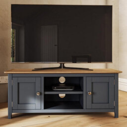Fwstyle Taberno 2 Door Graphite Blue & Oak Ready Assembled Tv Unit Media Stand (H) 44 (W) 110 (D) 35Cm - thumbnail 1