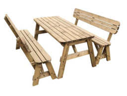 Arbor Garden Solutions Victoria Wooden Picnic Bench And Table Set, Rounded Outdoor Dining Set With Backrest(8Ft, Rustic Brown) - thumbnail 3