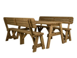 Arbor Garden Solutions Victoria Wooden Picnic Bench And Table Set, Rounded Outdoor Dining Set With Backrest(8Ft, Rustic Brown) - thumbnail 1