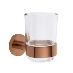 Homestylestore Wall Mounted Bathroom Glass Toothbrush Tumbler With Brushed Copper Holder - thumbnail 1
