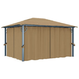 Walplus Gazebo With Curtain 400X300 Cm Taupe Aluminium