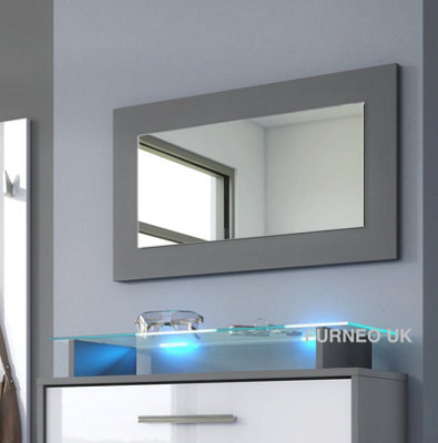 Furneo Framed Mirror 70X40Cm Grey Modern Living Dining Room Hallway Bedroom Furniture - image 1