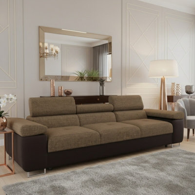 Torezio 3 Seater Sofa Bed With Adjustable Headrests And Dolphin Pull Out Mechanism Brown And Beige - image 1