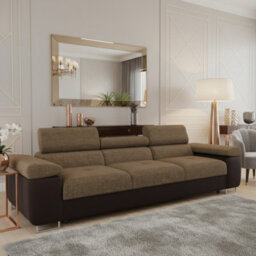 Torezio 3 Seater Sofa Bed With Adjustable Headrests And Dolphin Pull Out Mechanism Brown And Beige - thumbnail 1