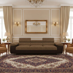 Torezio 3 Seater Sofa Bed With Adjustable Headrests And Dolphin Pull Out Mechanism Brown And Beige - thumbnail 2