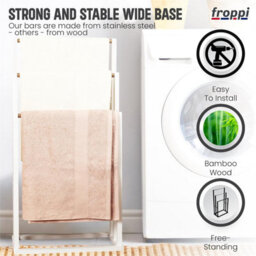 Froppi™ Freestanding Towel Rail, Bathroom Towel Holder, White Bamboo Towel Rack L42 W24 H81.5 Cm - thumbnail 6