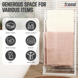 Froppi™ Freestanding Towel Rail, Bathroom Towel Holder, White Bamboo Towel Rack L42 W24 H81.5 Cm - thumbnail 2