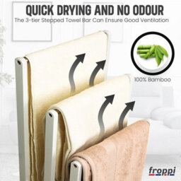 Froppi™ Freestanding Towel Rail, Bathroom Towel Holder, White Bamboo Towel Rack L42 W24 H81.5 Cm - thumbnail 4