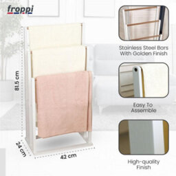 Froppi™ Freestanding Towel Rail, Bathroom Towel Holder, White Bamboo Towel Rack L42 W24 H81.5 Cm - thumbnail 3
