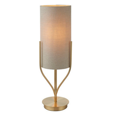 Luminosa Lighting Luminosa Fraser Base & Shade Table Lamp Satin Brass Plate, Natural Linen Mix Fabric - image 1